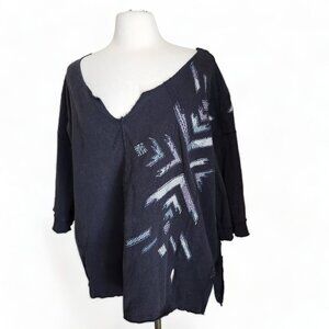 FP MOVEMENT Patchwork Short-Sleeve Tee Women's Small Black Tribal Crop Oversized